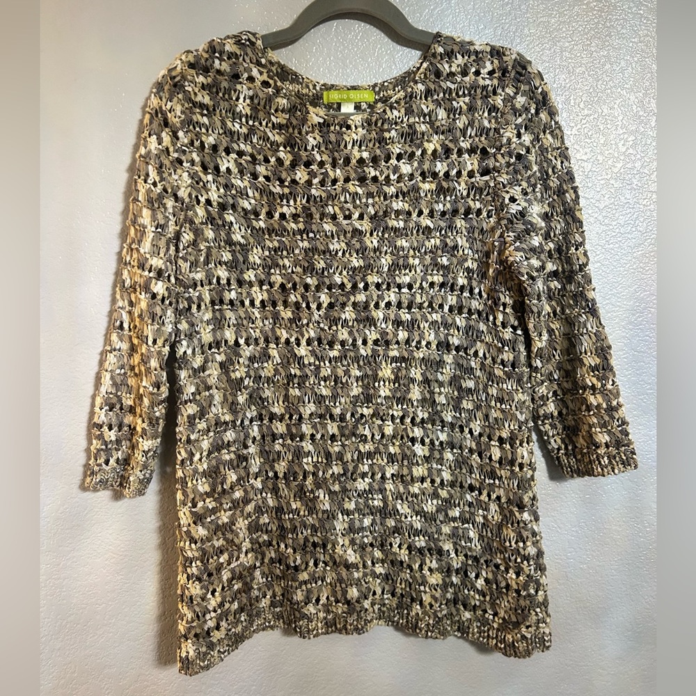Women’s Sigrid Olsen brown see through knitted sweater size small